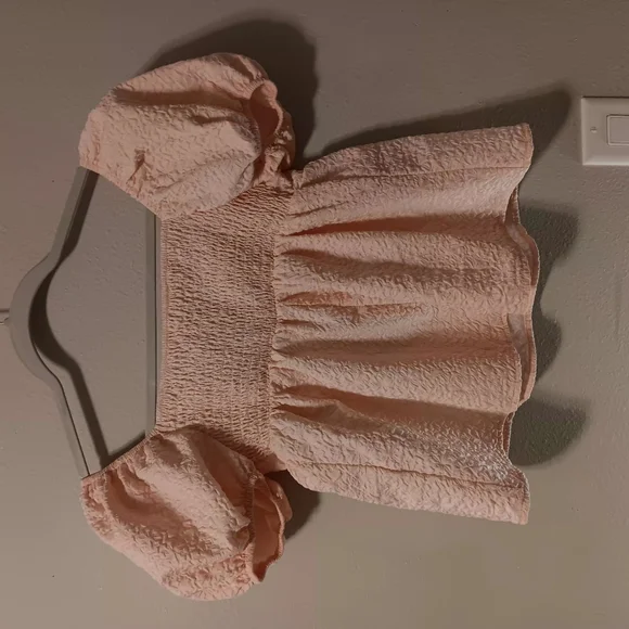 Shein Smocked Puff Sleeve Peplum Top - Light Pink - Picture 4 of 12